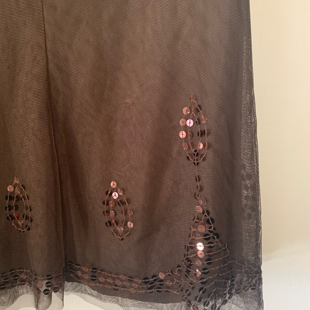 Low Waist Brown Layered Skirt with Sequins